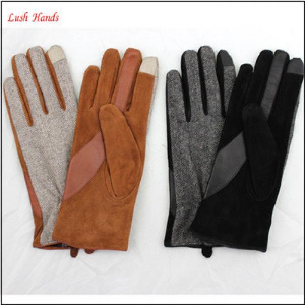 ladies fashion fabric and sheepsuede touch screen leather gloves #1 image
