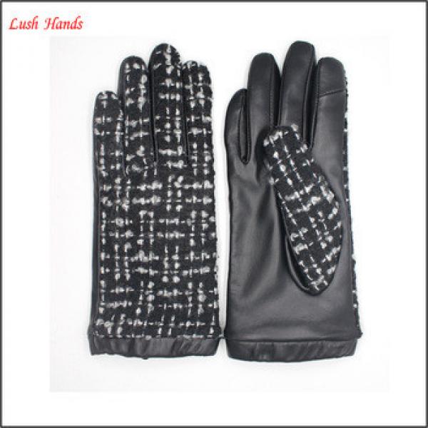 fashion sheep leather and black and white fabric women touchscreen leather gloves #1 image