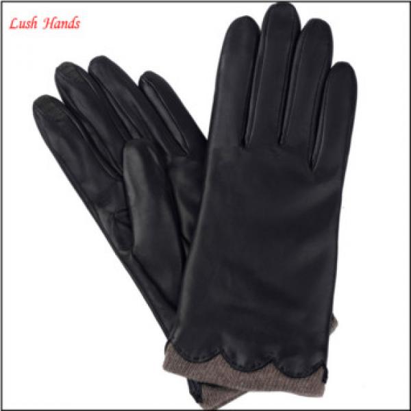 Ladies cute black finger touch screen leather gloves, winter gloves #1 image