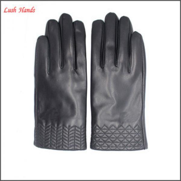 women short sheep leather gloves with grid partten cuff Telefingers gloves #1 image