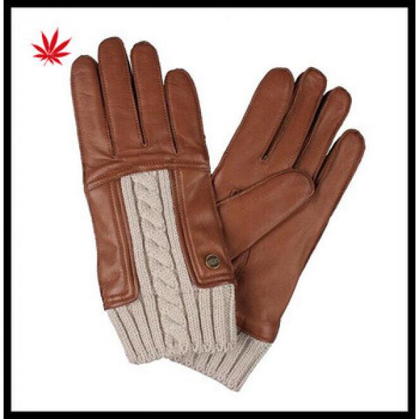 2016 hot selling womens genuine leather gloves with creamy-white knitted wrist #1 image