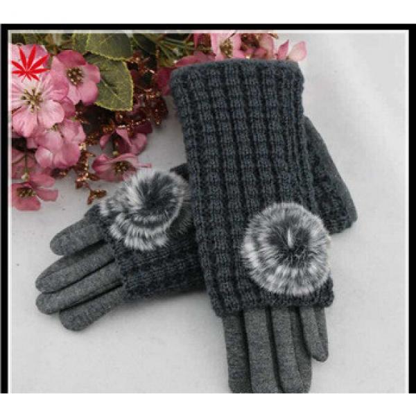 women cheap grey micro velvet hand gloves with knitting set #1 image