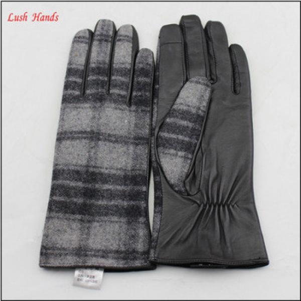 Mens leather and gingham checks fabric gloves touch screen lining polyester #1 image