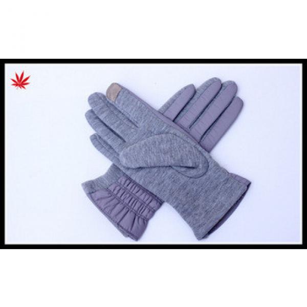 ladies grey feather cloth touch finger hand gloves #1 image