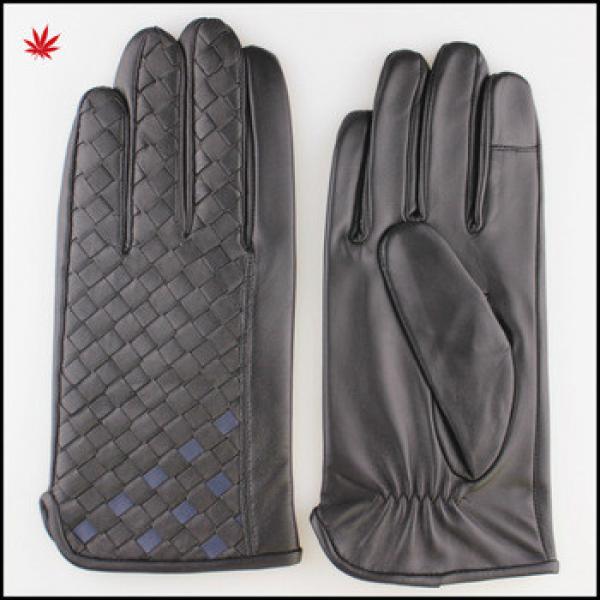 men fashion sheepskin finger touch screen woven two colour leather gloves #1 image