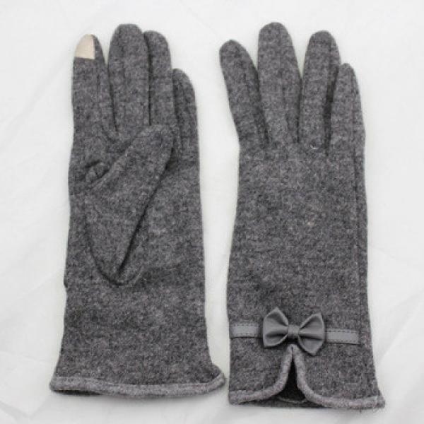 women touch screen woolen gloves with leather bow mouth and hand clasp #1 image