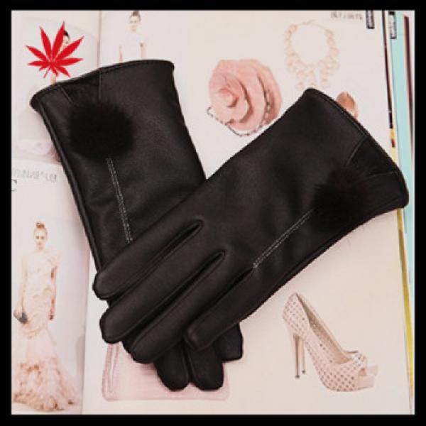 Most popular magic touch screen sexy ladies rex rabbit leather fabric wholesale leather gloves #1 image