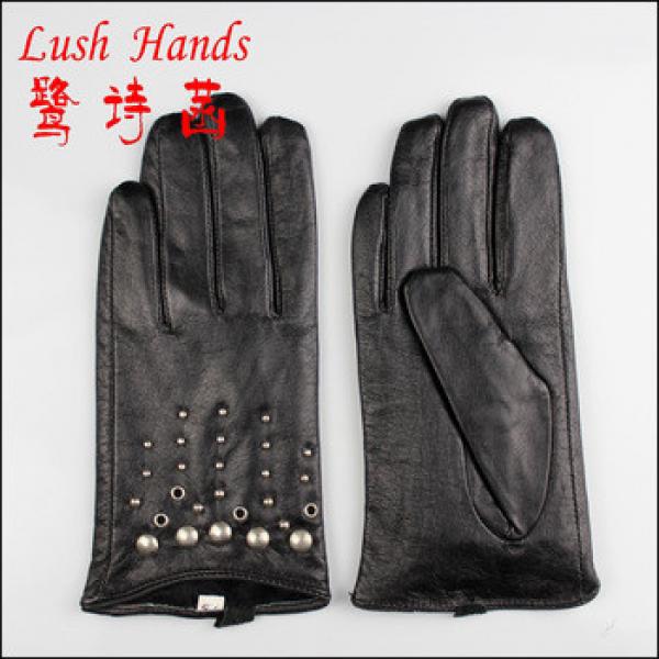 2016 popular women genuine leather gloves with metal rivets and knuckle holes #1 image
