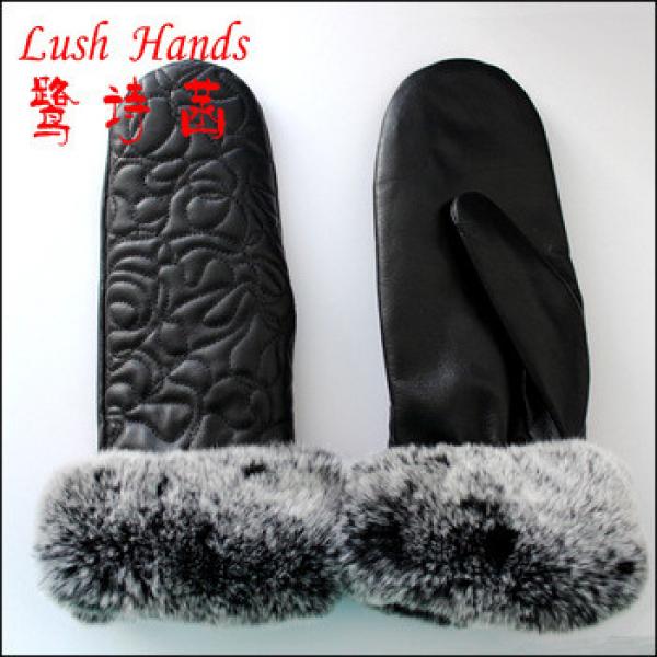 2015 top selling lady&#39;s leather mitten with rabbbit fur gloves #1 image