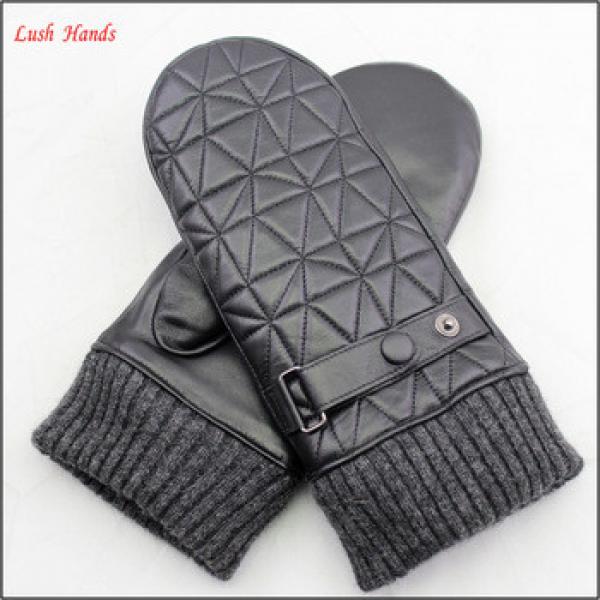 women fashion rabbit fur lining embroidery mitten leather gloves #1 image