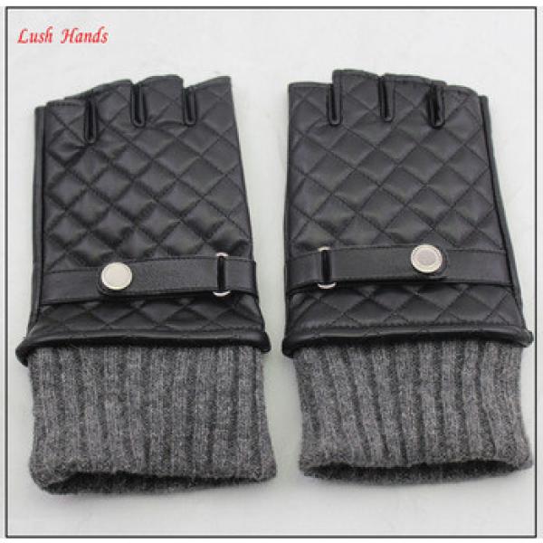 ladies winter fingerless leather gloves with grey knitting cuff #1 image