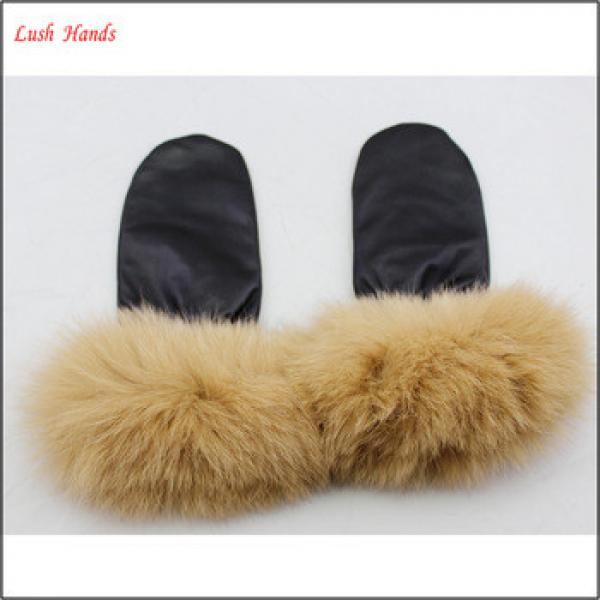 2016 women winter factory gloves wholesale leather mittens gloves with long fur #1 image