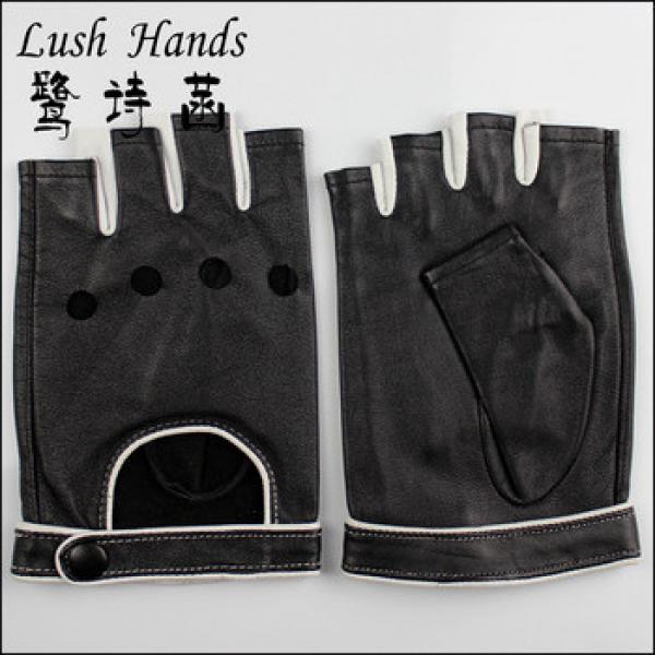 2016 fashion short fingerless black leather driving gloves with knuckles holes #1 image