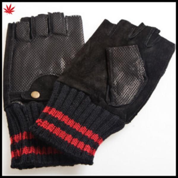 fingerless leather drivng gloves suede back leather palm leather glove knitted cuff #1 image