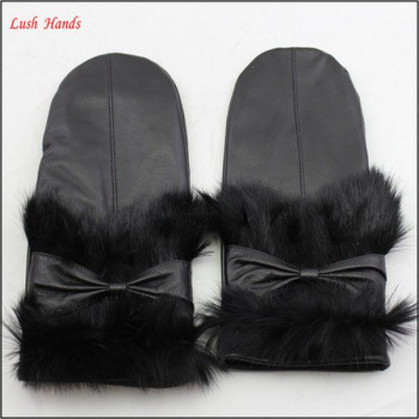 2016 ladies winter gloves leather black mittens with fur #1 image