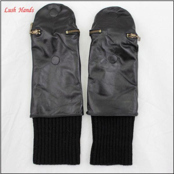 ladies wholesale winter sheepskin leather mitten gloves black #1 image
