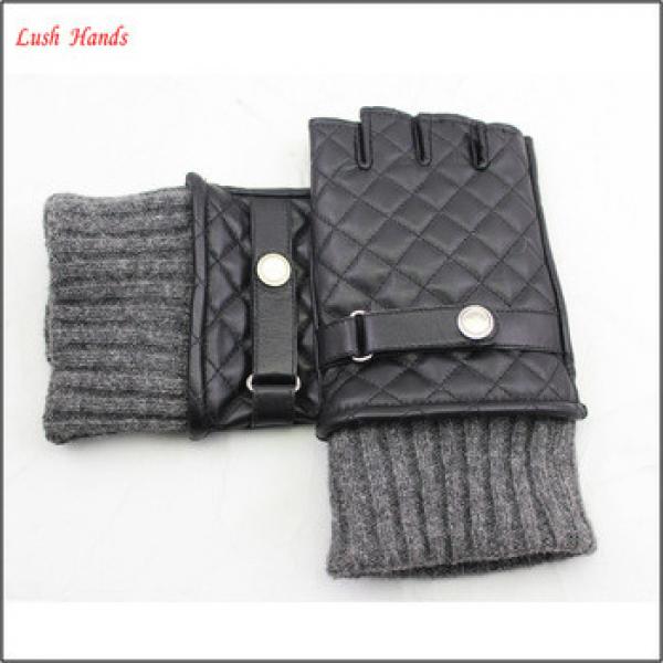 ladies half finger leather driving gloves knitted cuff leather glove #1 image