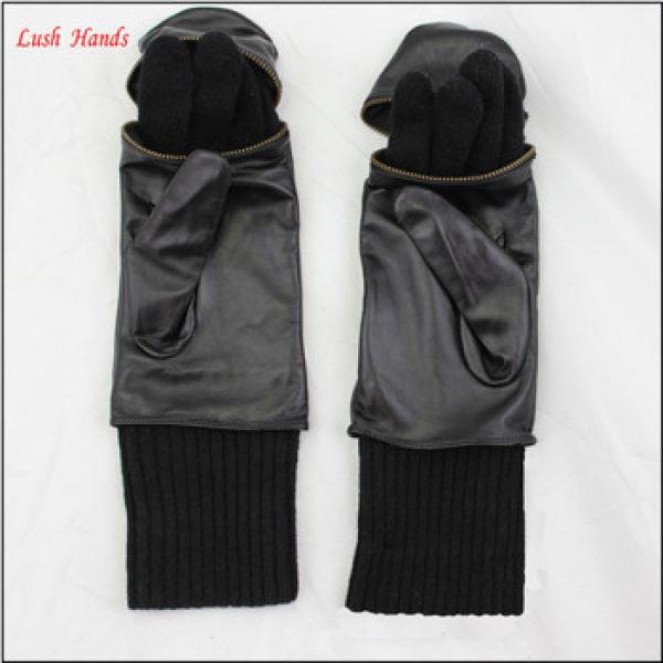 fashion style women mitten glove wool lining leather mitten gloves #1 image