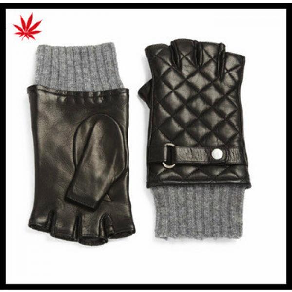 ladies winter fingerless leather gloves with knitting ending and belt #1 image