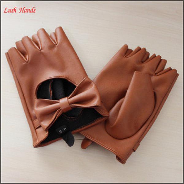 women fashion fingerless driving leather gloves with bowknot #1 image