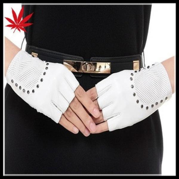 Ladies write fingerless leather gloves with studs #1 image