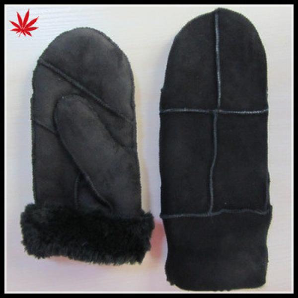 Fashion Lady Leather Mitten Gloves with suede and real fur lining #1 image
