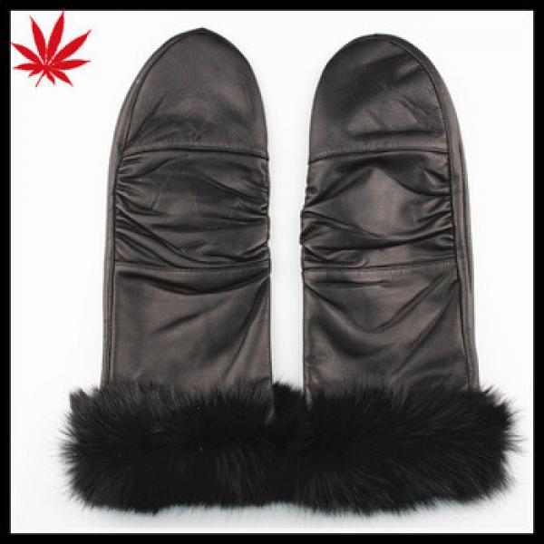 Winter leather gloves mittern with rabbit fur fake fur lined #1 image