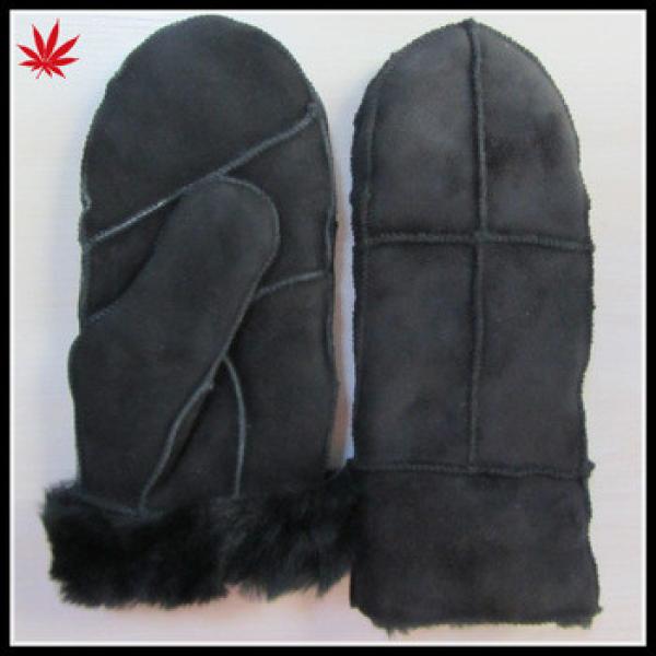 Fashion Lady Leather Mitten Gloves with suede and fake fur lining #1 image