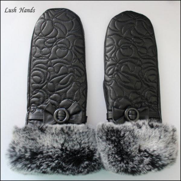 rex rabbit fur cuff mittens gloves imporer with embroidery for laides #1 image