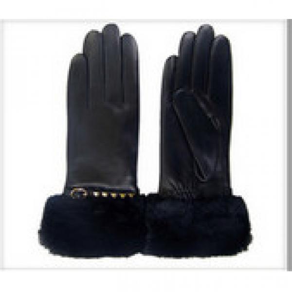 Women&#39;s Polyester Lined Hairsheep Leather Gloves with Fur Cuffswith Fur Cuffs #1 image