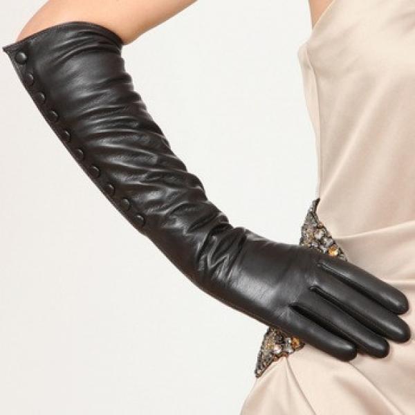 Ladies Opera Long Soft Nappa Leather Button up Gloves for Snow Winter #1 image