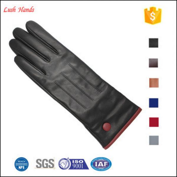 2017 women fashion long sheepskin leather gloves long touch sreen leather glovers with red button #1 image