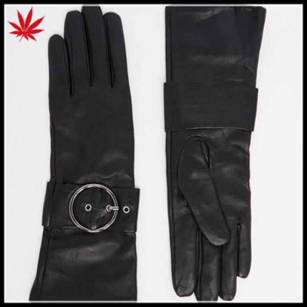 Women&#39;s customized black long leather gloves #1 image