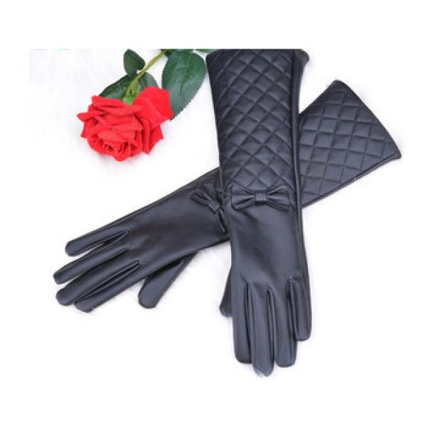 Women long leather gloves new fashion Black Bow leather gloves #1 image