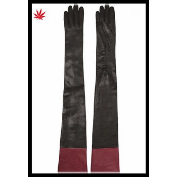 women fashion long leather gloves with red ending #1 image