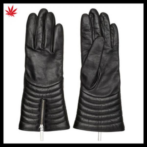 women&#39;s biker black wool lined leather gloves with zipper #1 image