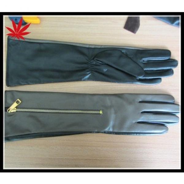 Women&#39;s long leather gloves with zipper #1 image