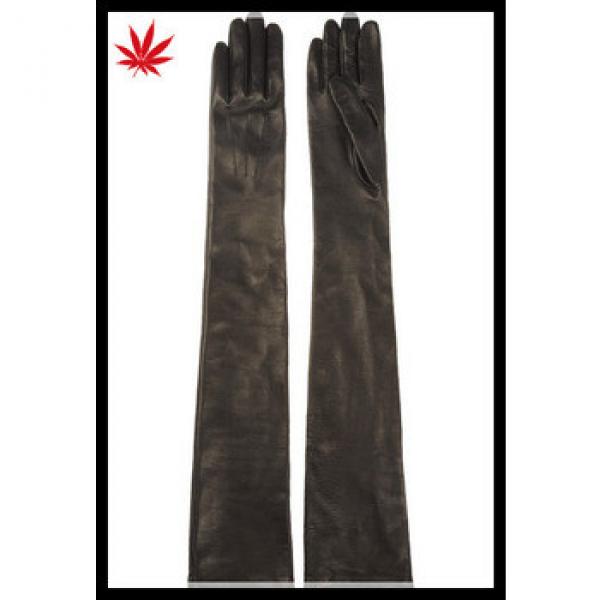 Ladies very long black leather gloves with three lines #1 image