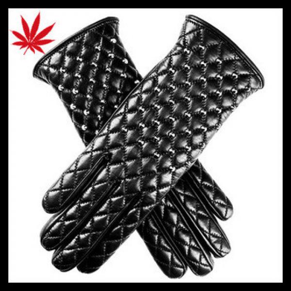 Ladies black fashion quilted leather gloves with studs #1 image