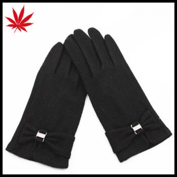 Fashion Strip and Bow Detailing Polyester Spandex Velvet Black Women Gloves #1 image