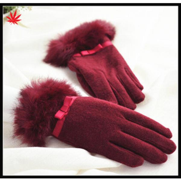 2016 the most popular lady red woolen gloves with bowknot and rabbit Fur #1 image
