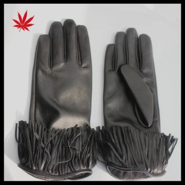 ladies fashion leather gloves with fringe detail #1 image