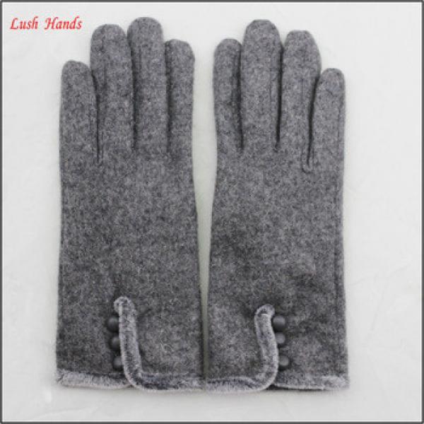 ladies winter warm grey woolen dress fashion hand gloves with fur and button #1 image
