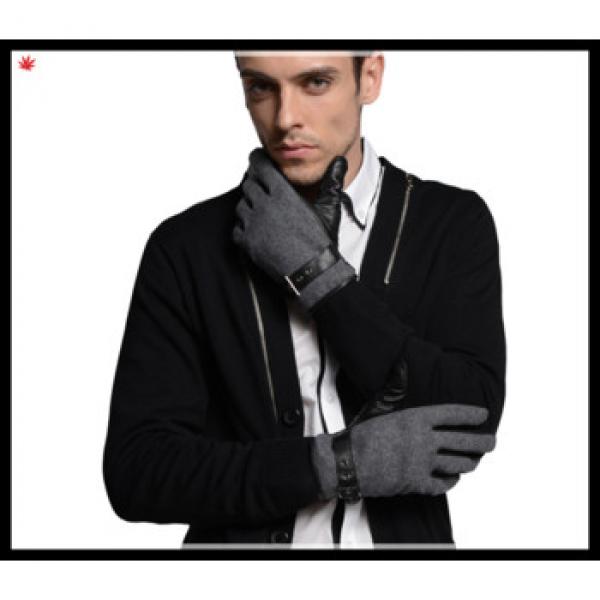 men&#39;s fashion grey woolen gloves with belt buckle leather palm #1 image