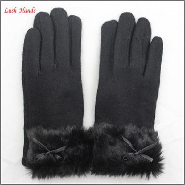 ladies warm black woolen hand gloves with fur wholesale winter gloves #1 image