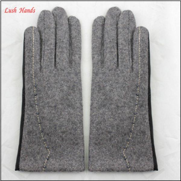 ladies simple party dresses grey woolen and PU hand gloves #1 image