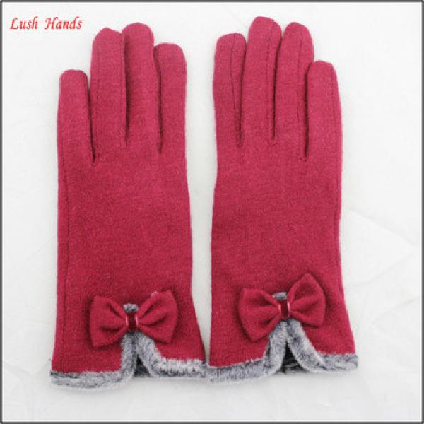 cheap women dress woolen winter thin hand gloves with bowknot #1 image