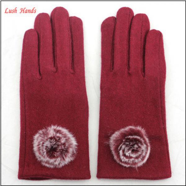 ladies economical affordable fashion woolen gloves decorated with fur ball #1 image