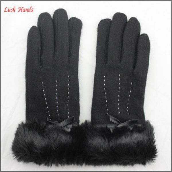women woolen cheap hand gloves winter dress gloves with black fake fur #1 image