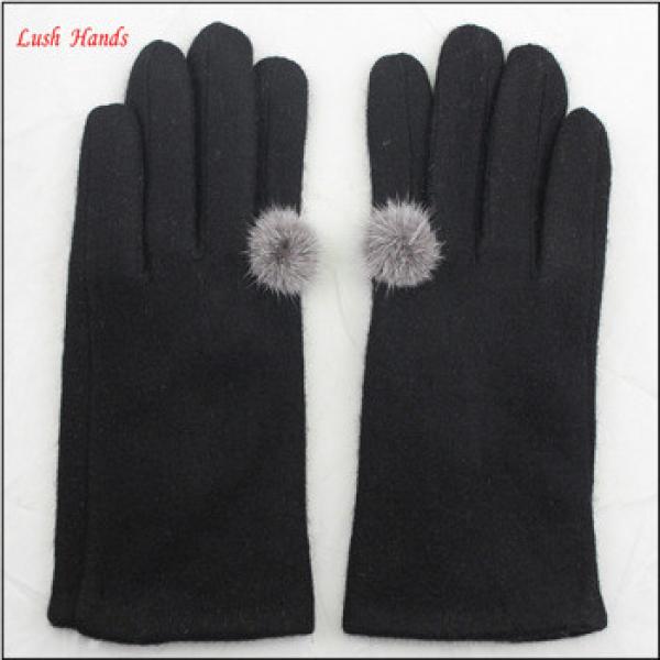 ladies winter cheap black woolen hand gloves with buld #1 image